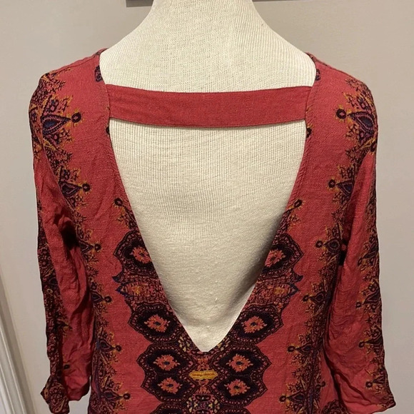 Free People - Open Back Tunic Dress With Pockets - Red - Size Large - Picture 6 of 9